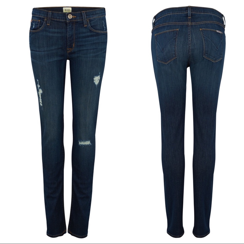 Hudson Jeans Women's Skinny Dark Blue Distressed Denim